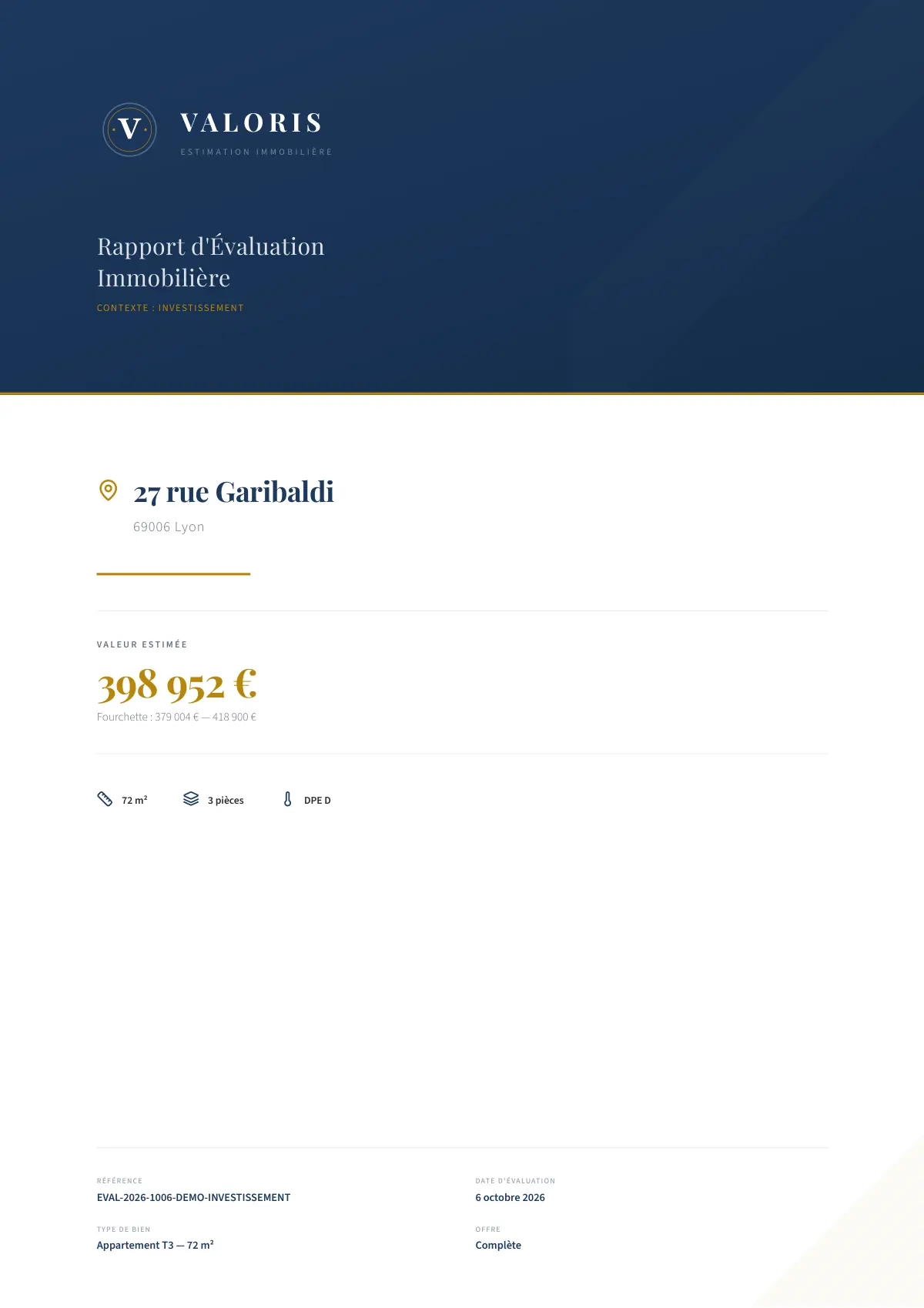 Exemple de rapport pour un investissement locatif — Page de garde