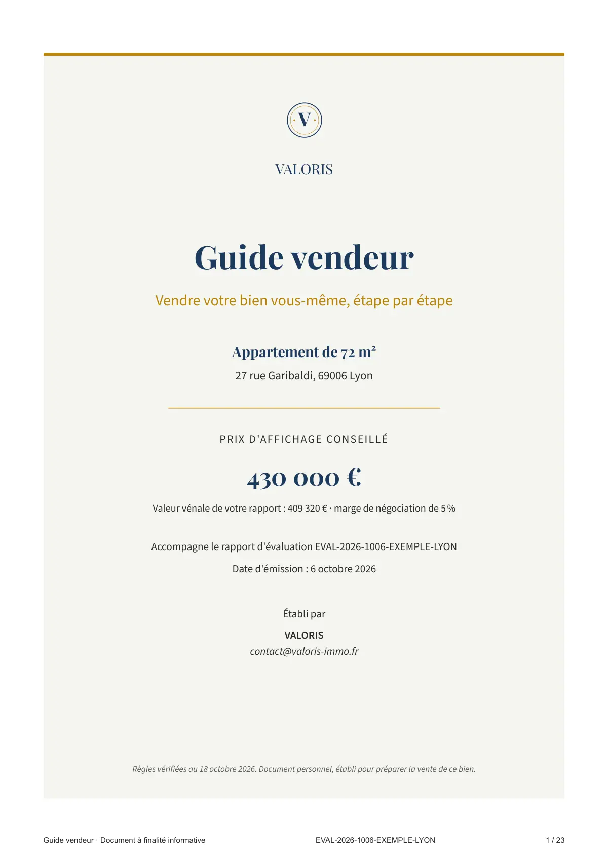Exemple de guide vendeur — Page de garde