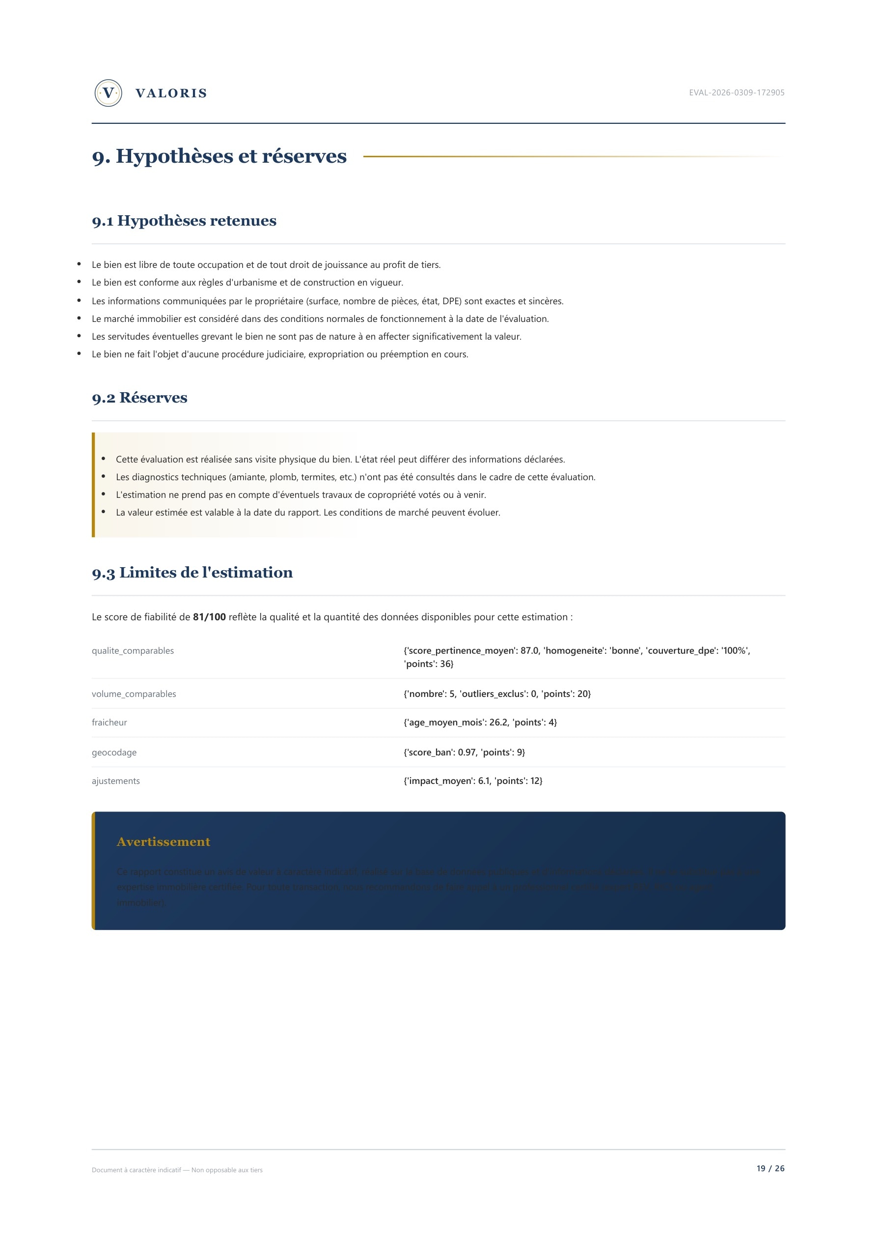 Page 20 — Hypothèses et réserves