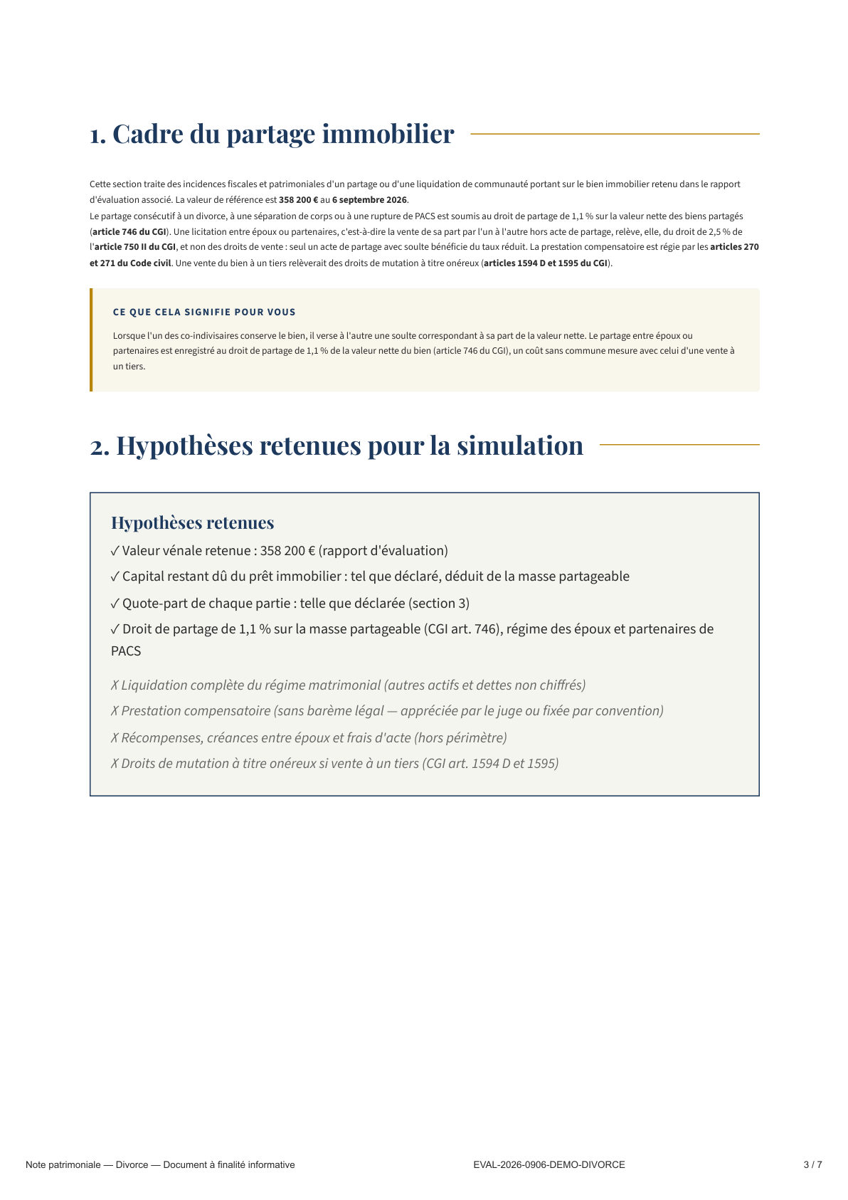 Page 3 — Cadre du partage et hypothèses retenues