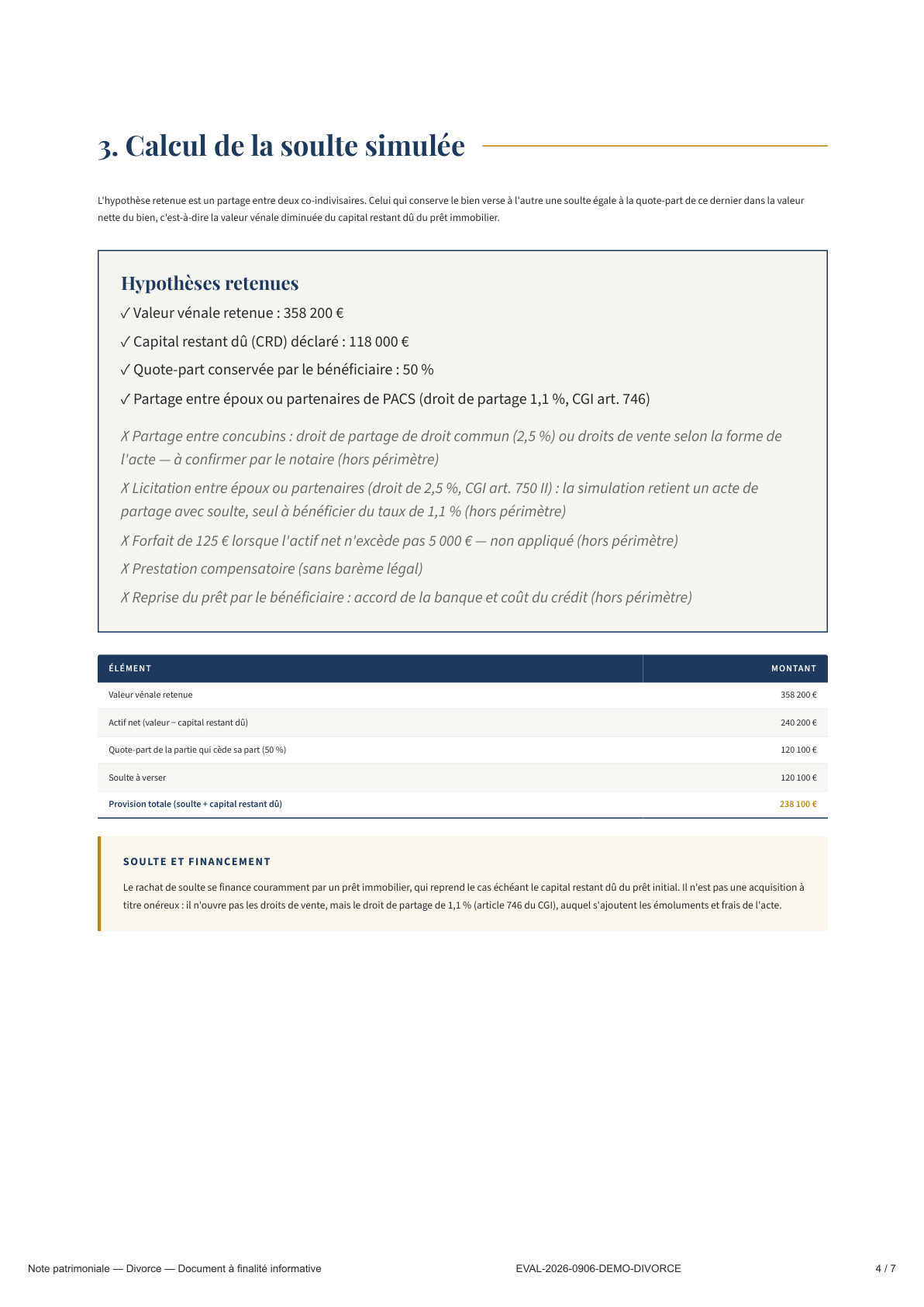 Page 4 — Calcul de la soulte simulée