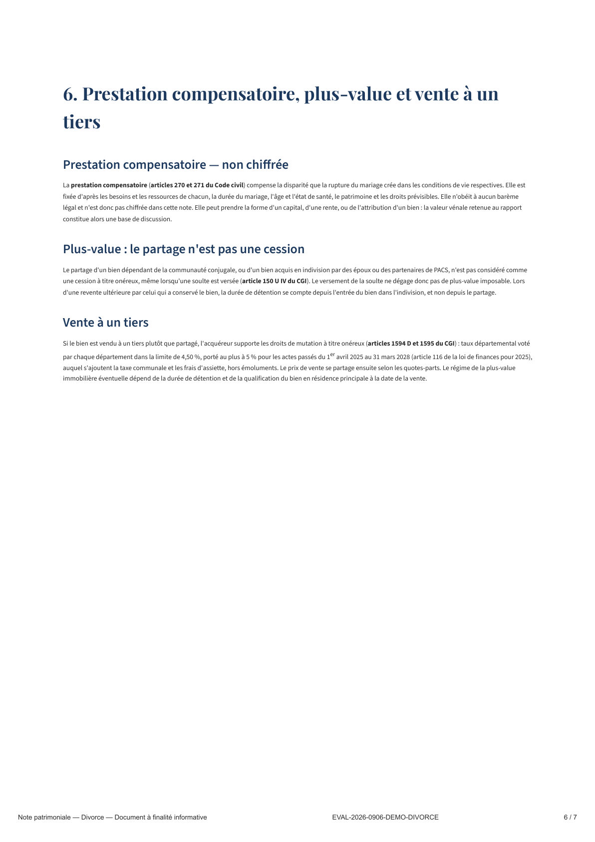 Page 6 — Prestation compensatoire, plus-value et vente à un tiers