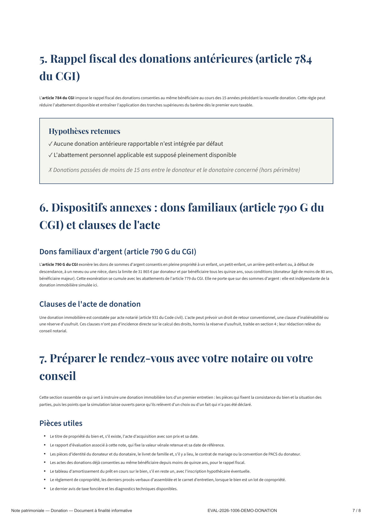 Page 7 — Rappel fiscal des donations antérieures et dons familiaux