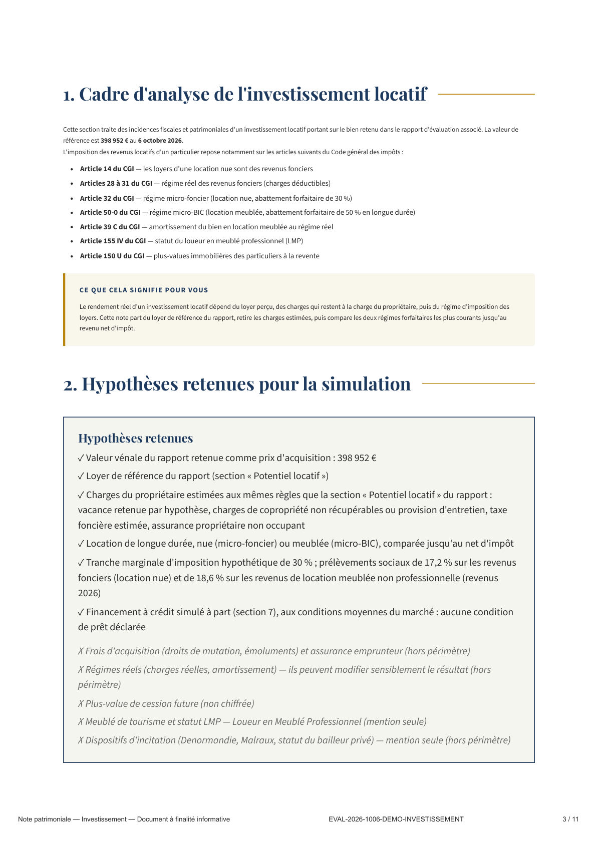 Page 3 — Cadre d'analyse et hypothèses retenues