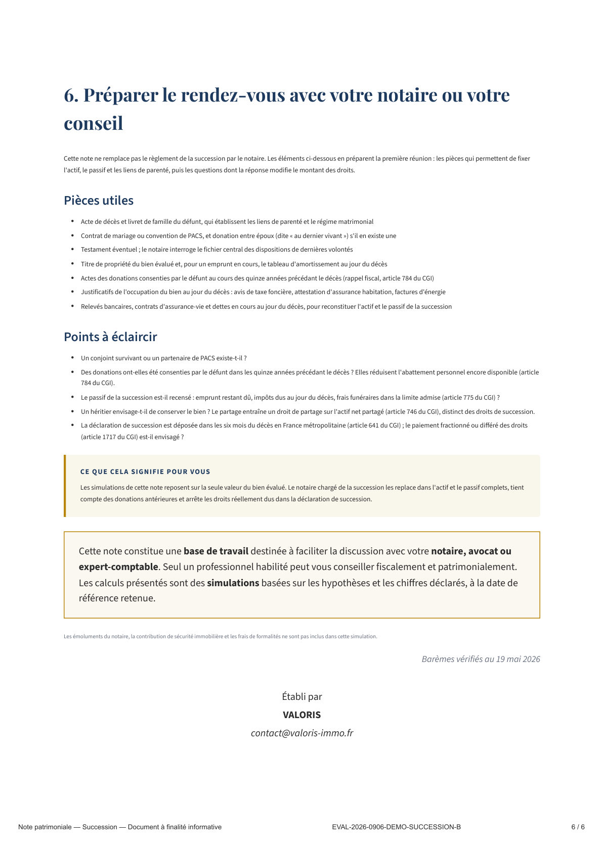 Page 6 — Préparer le rendez-vous avec le notaire